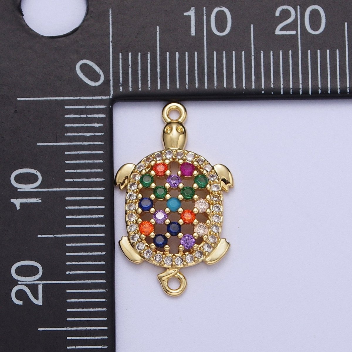 Gold Filled Multicolor Turtle Shell Tortoise Micro Paved Cubic Zirconia CZ Sea Life Link Connector  G-566