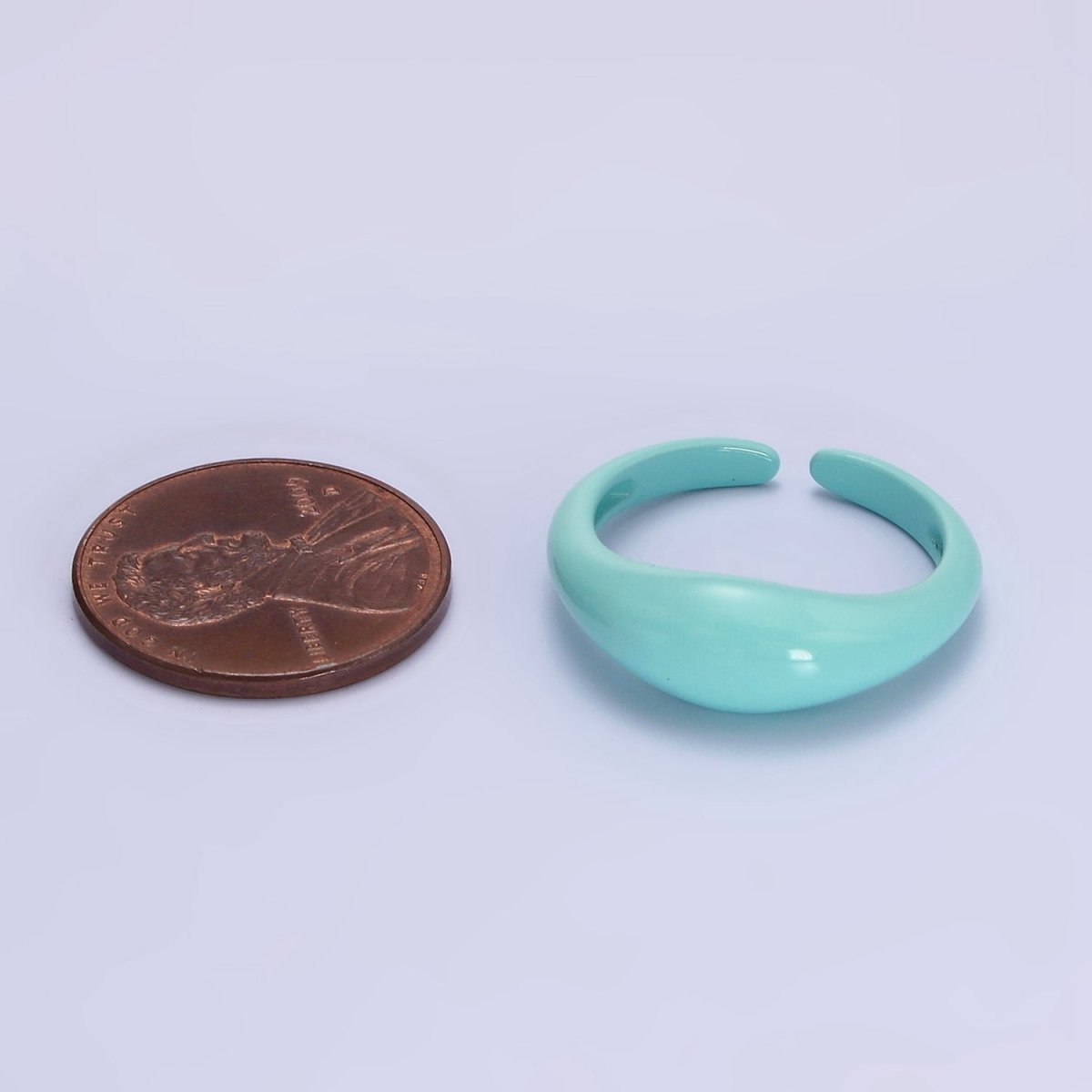 Gold Filled Neon Baby Blue Enamel Y2K Drop Signet Ring | O-564