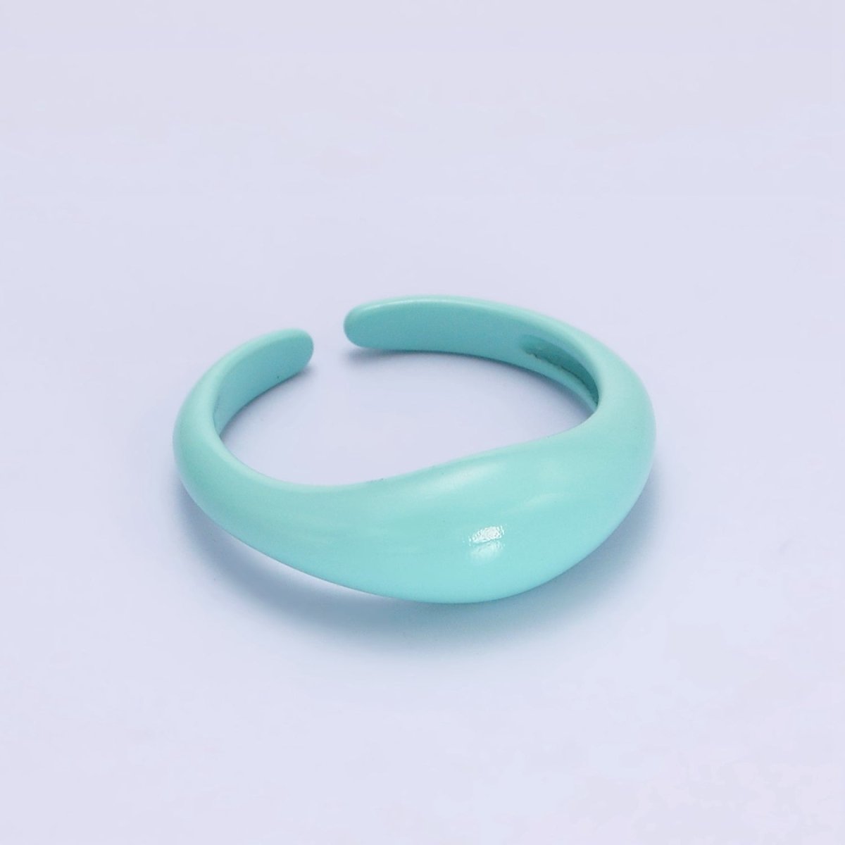 Gold Filled Neon Baby Blue Enamel Y2K Drop Signet Ring | O-564