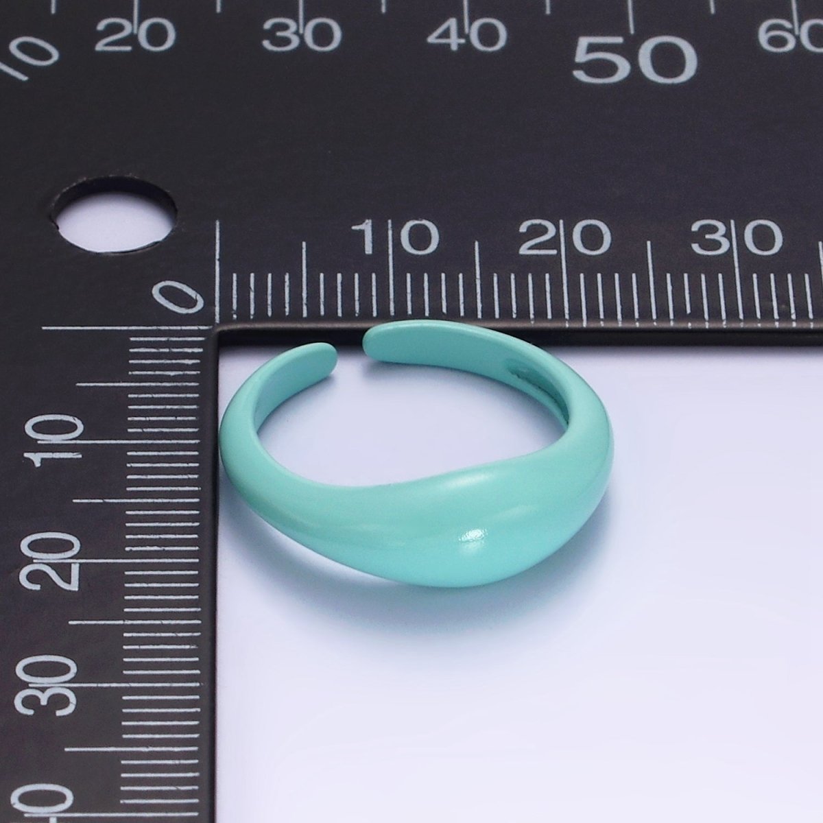 Gold Filled Neon Baby Blue Enamel Y2K Drop Signet Ring | O-564