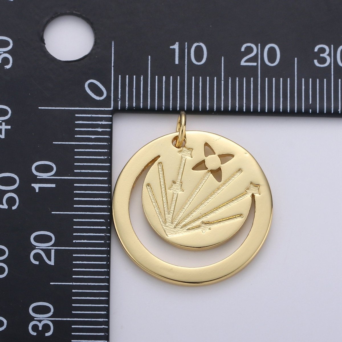 Gold Filled Open Crescent Moon Charm- Gold Moon Charm, Gold Half Moon Charm, Round Disc Gold Moon Pendant for Necklace Bracelet Earring D-546