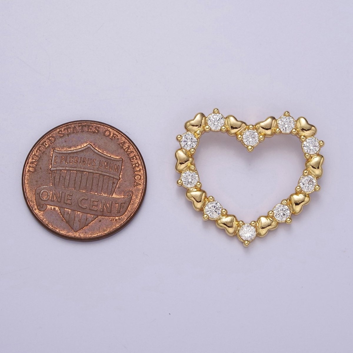 Gold Filled Open Heart Charm Gold Heart Pendant with CZ for Mother Day Gift Idea J-391