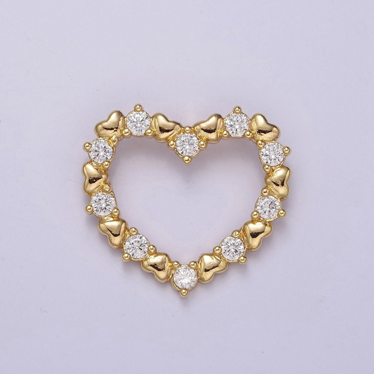 Gold Filled Open Heart Charm Gold Heart Pendant with CZ for Mother Day Gift Idea J-391