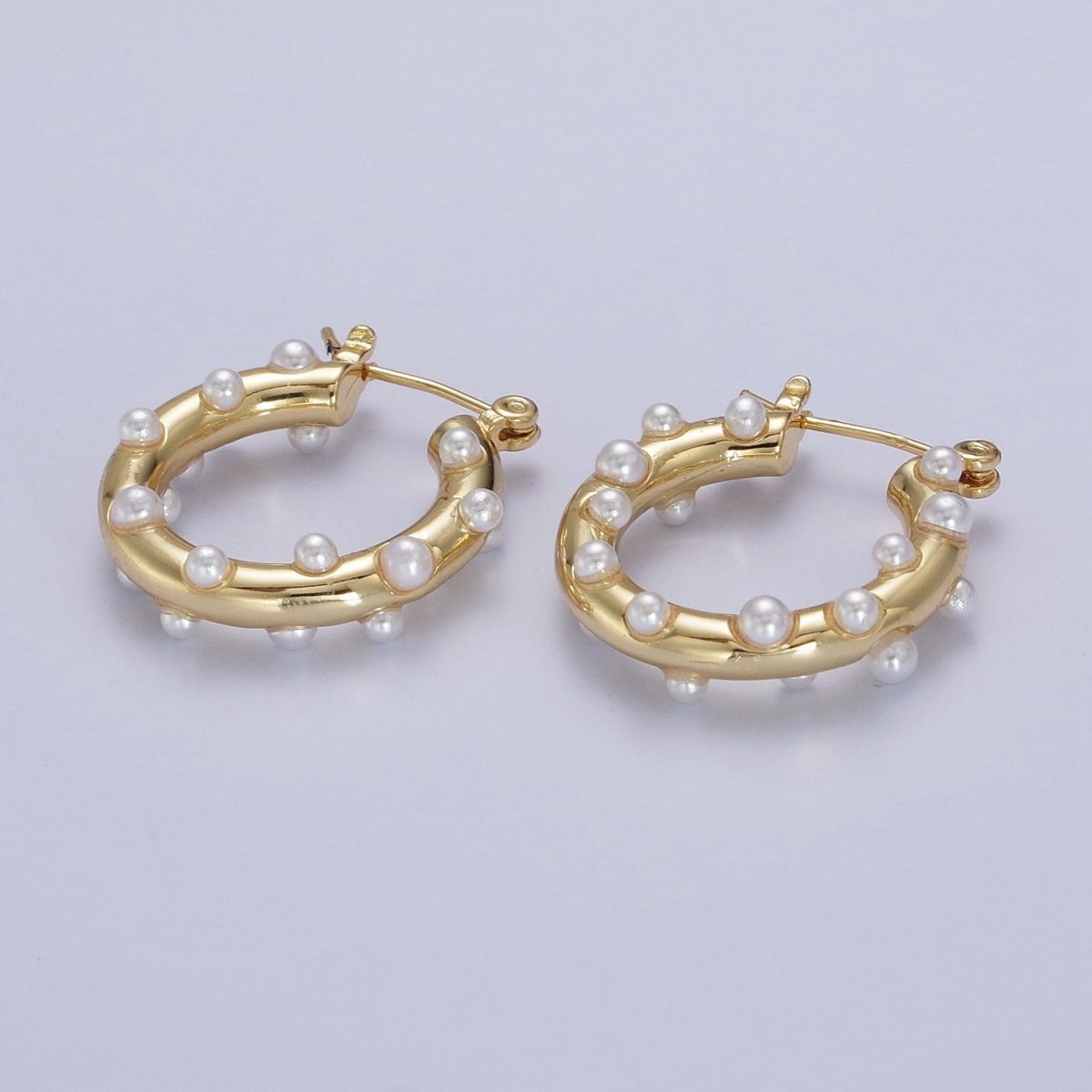 Gold Filled Pearl Dotted 25mm Hoop Latch Earrings In Gold & Silver | AB190 AB191