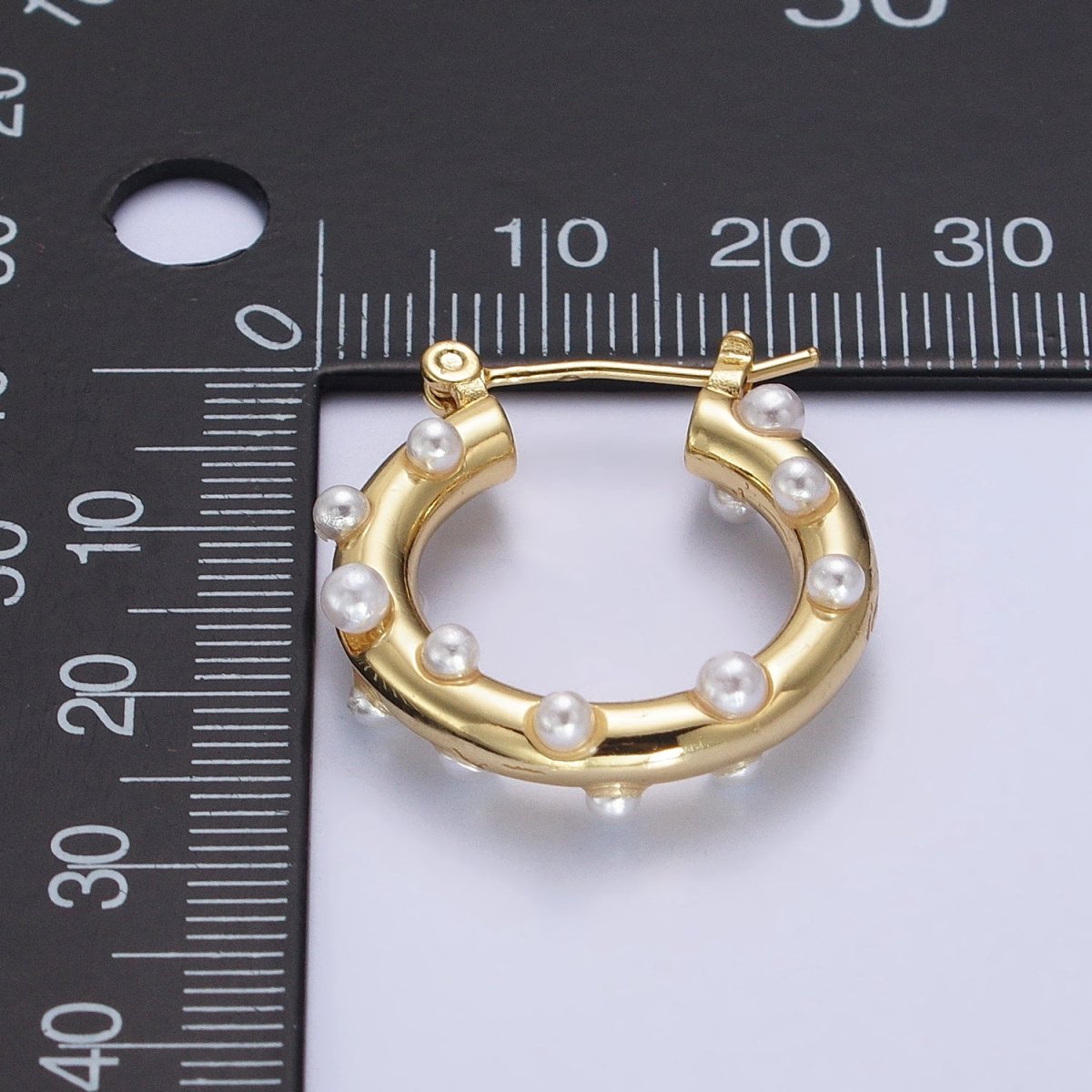Gold Filled Pearl Dotted 25mm Hoop Latch Earrings In Gold & Silver | AB190 AB191