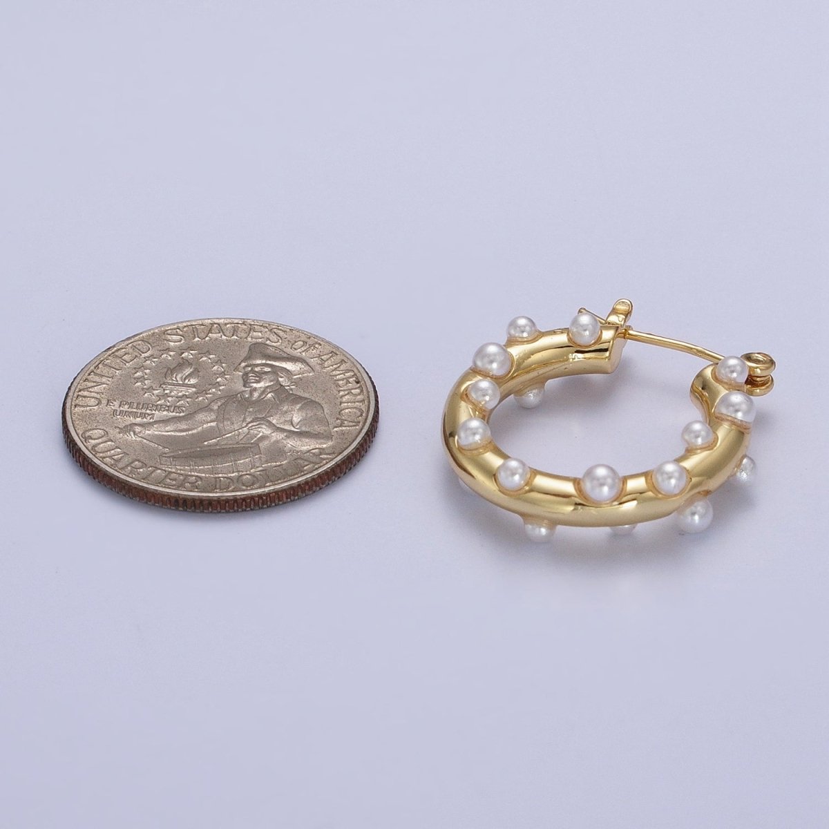 Gold Filled Pearl Dotted 25mm Hoop Latch Earrings In Gold & Silver | AB190 AB191