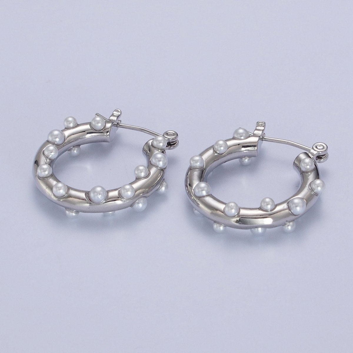 Gold Filled Pearl Dotted 25mm Hoop Latch Earrings In Gold & Silver | AB190 AB191