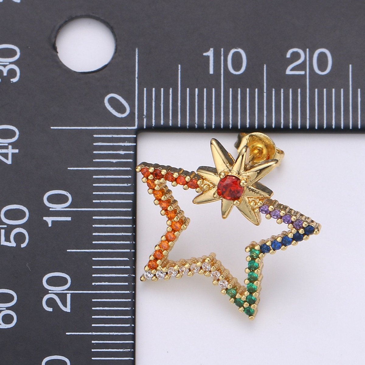 Gold Filled Rainbow Big Star Dangle Stud Earring Micro Pave CZ Cubic Zirconia Earrings Supply for Jewelry Making Q-178
