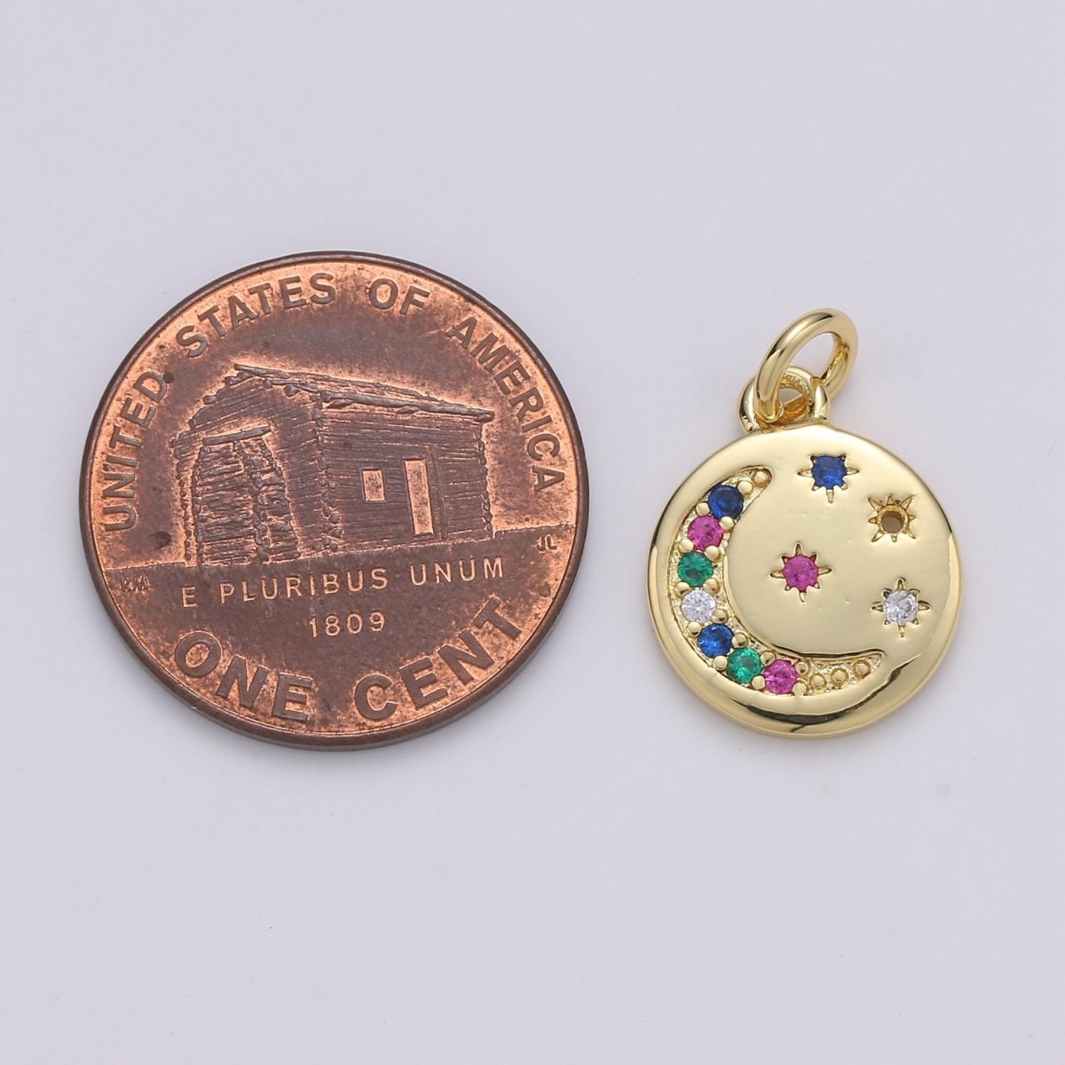 Gold Filled Rainbow Crescent Moon Star Coin Charm - D-869
