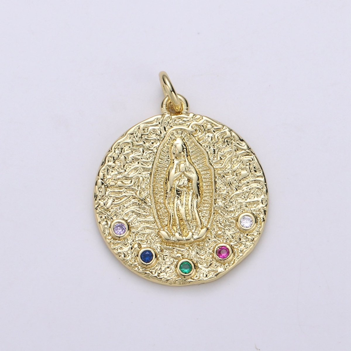 Gold Filled Rainbow Crystal Holy Mary Coin Charm D-872