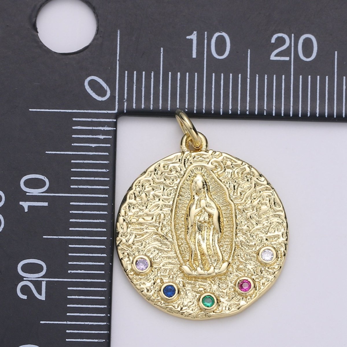 Gold Filled Rainbow Crystal Holy Mary Coin Charm D-872