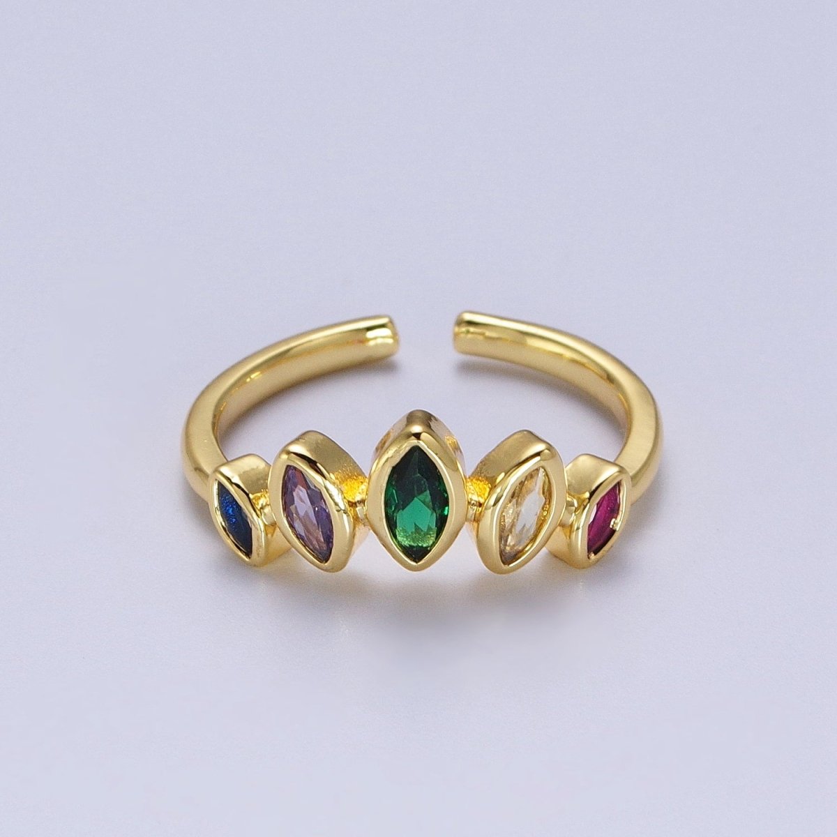 Gold Filled Rainbow Multicolor Marquise CZ Adjustable Ring | O-160