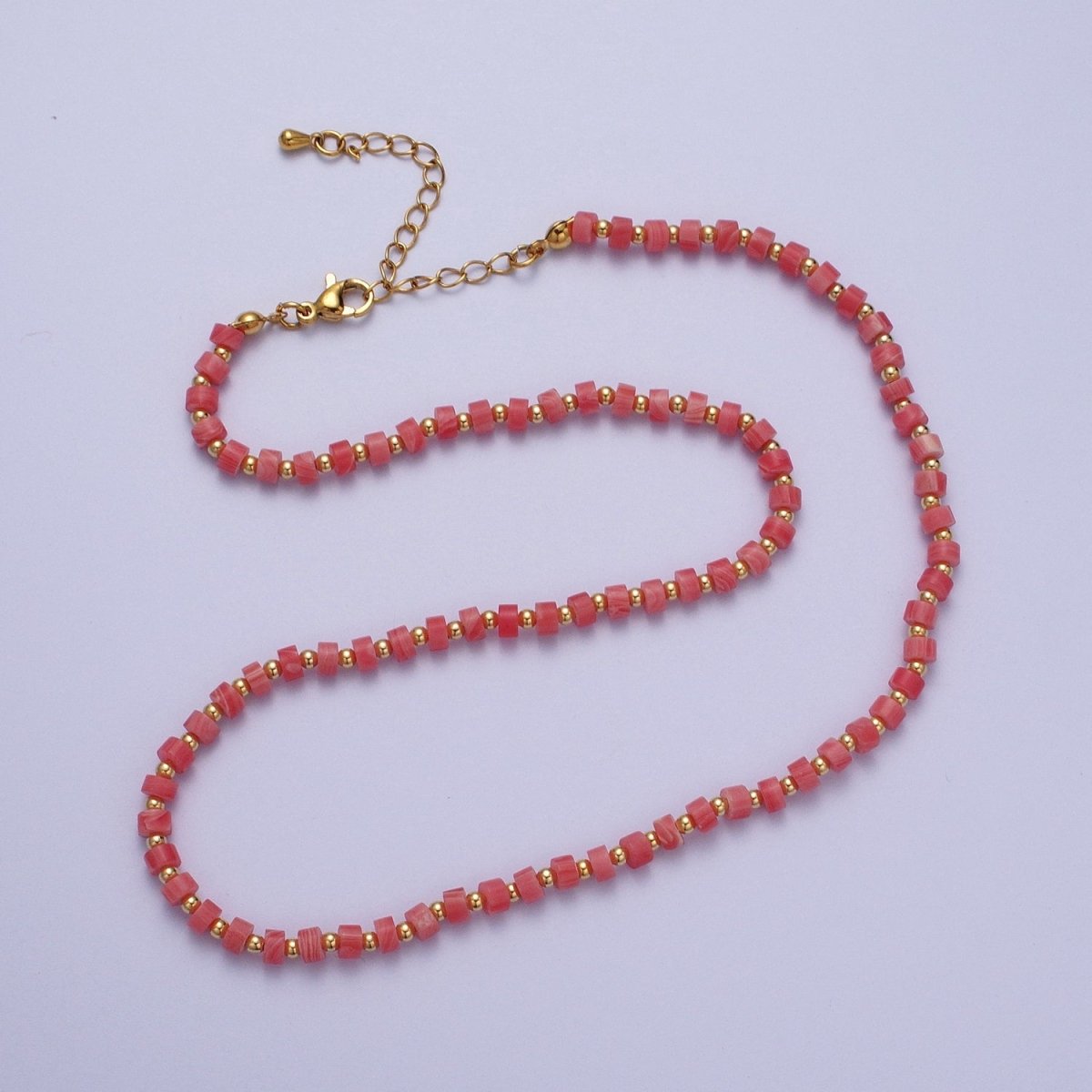 Gold Filled Red Coral Rondelle Heishi Gemstone Gold Spacer Beads 15.5 Inch Choker Necklace | WA-1433 Clearance Pricing