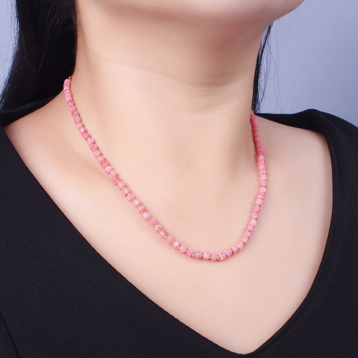 Gold Filled Red Coral Rondelle Heishi Gemstone Gold Spacer Beads 15.5 Inch Choker Necklace | WA-1433 Clearance Pricing