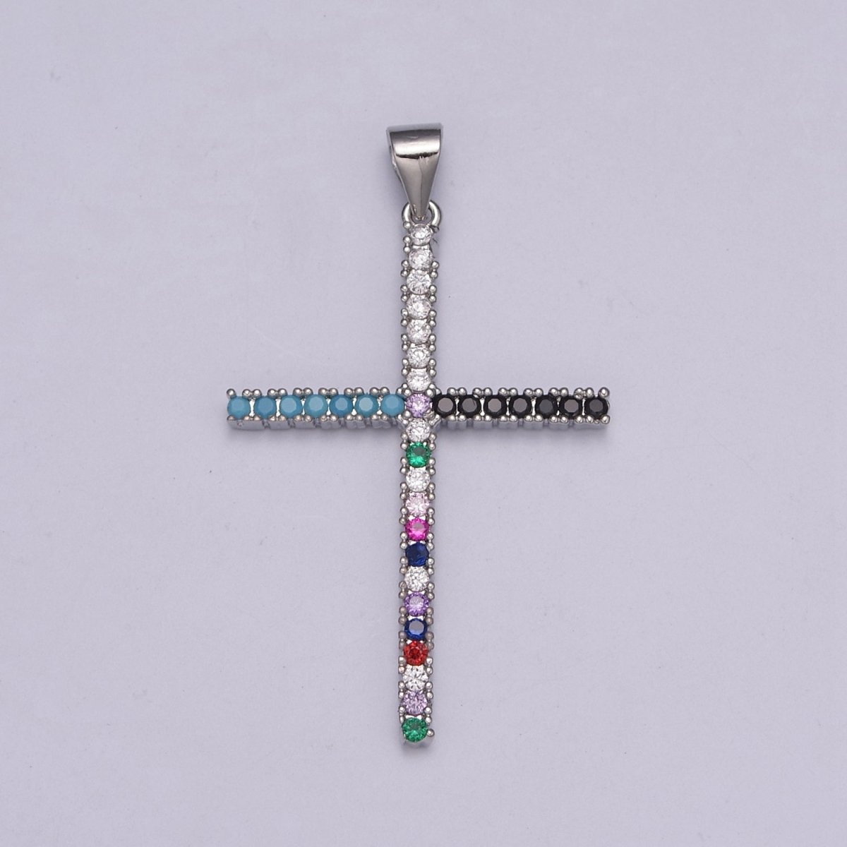 Gold-Filled Religious Cross Turquoise Multicolor CZ Micro Paved Pendant in Gold & Silver  N-515 N-516