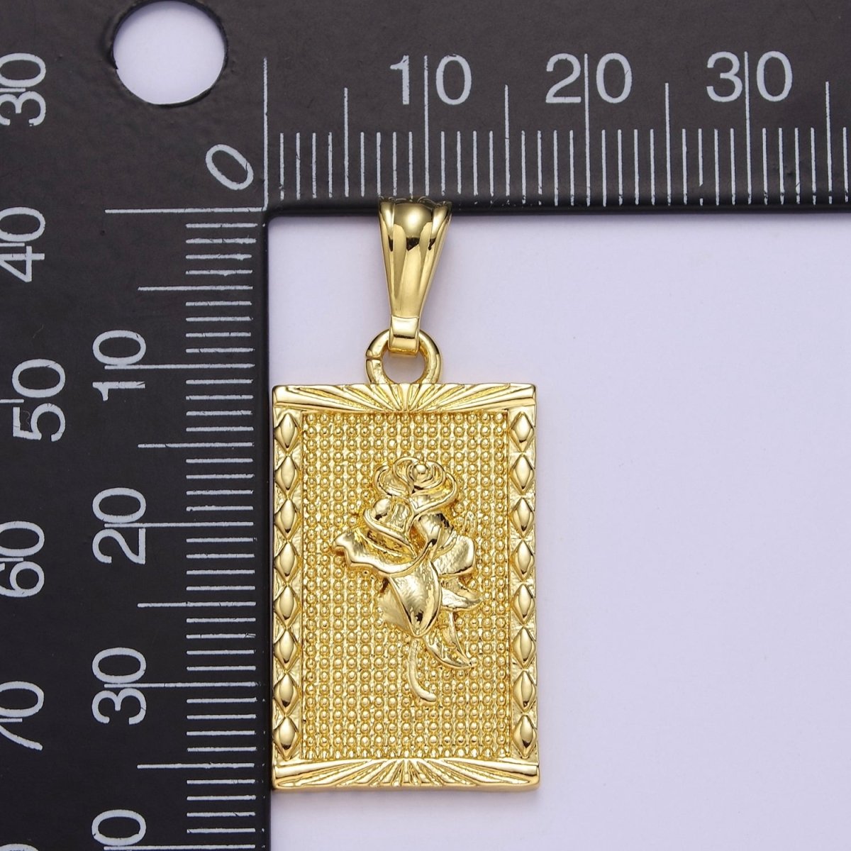 Gold Filled Rose Pendant, Dainty Gold Tag Necklace Bracelet Charm for DIY Jewelry Making Supply J-483