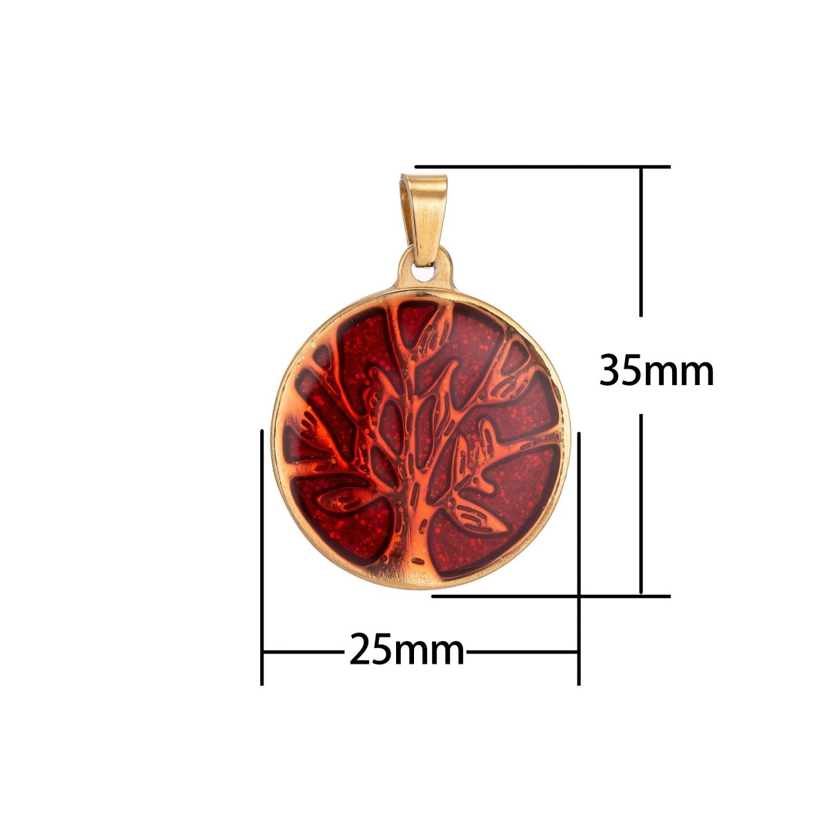 Gold filled Rustic Red Tree of Life Pendant Coin Medallion Charm with Bails for Layer necklace Earring Bracelet Jewelry Making Supply J-417