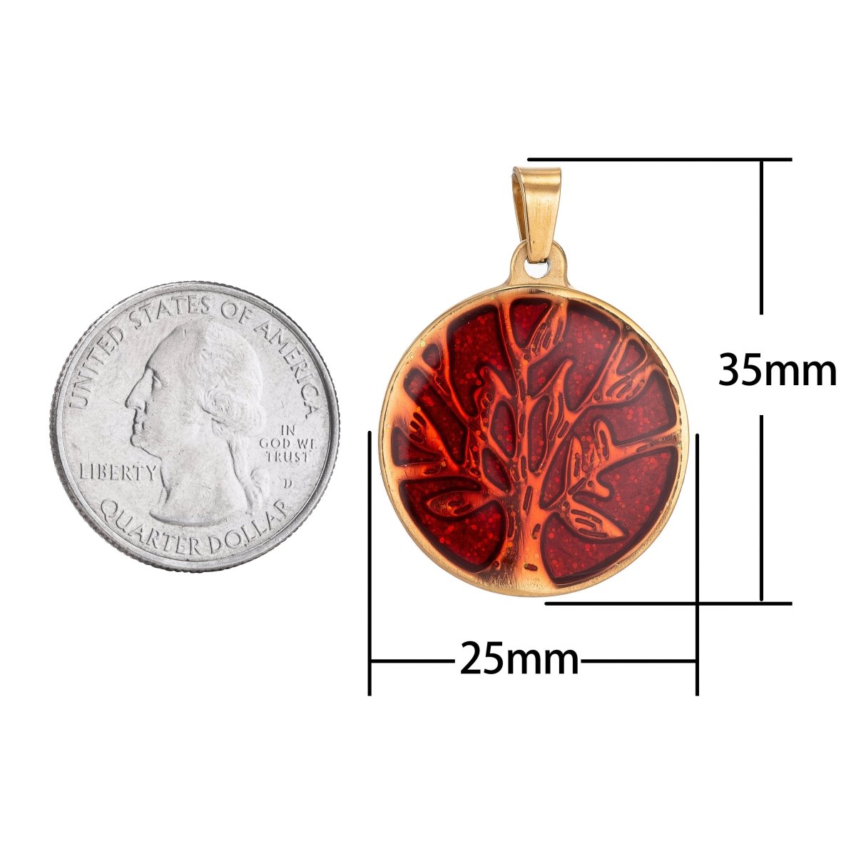 Gold filled Rustic Red Tree of Life Pendant Coin Medallion Charm with Bails for Layer necklace Earring Bracelet Jewelry Making Supply J-417
