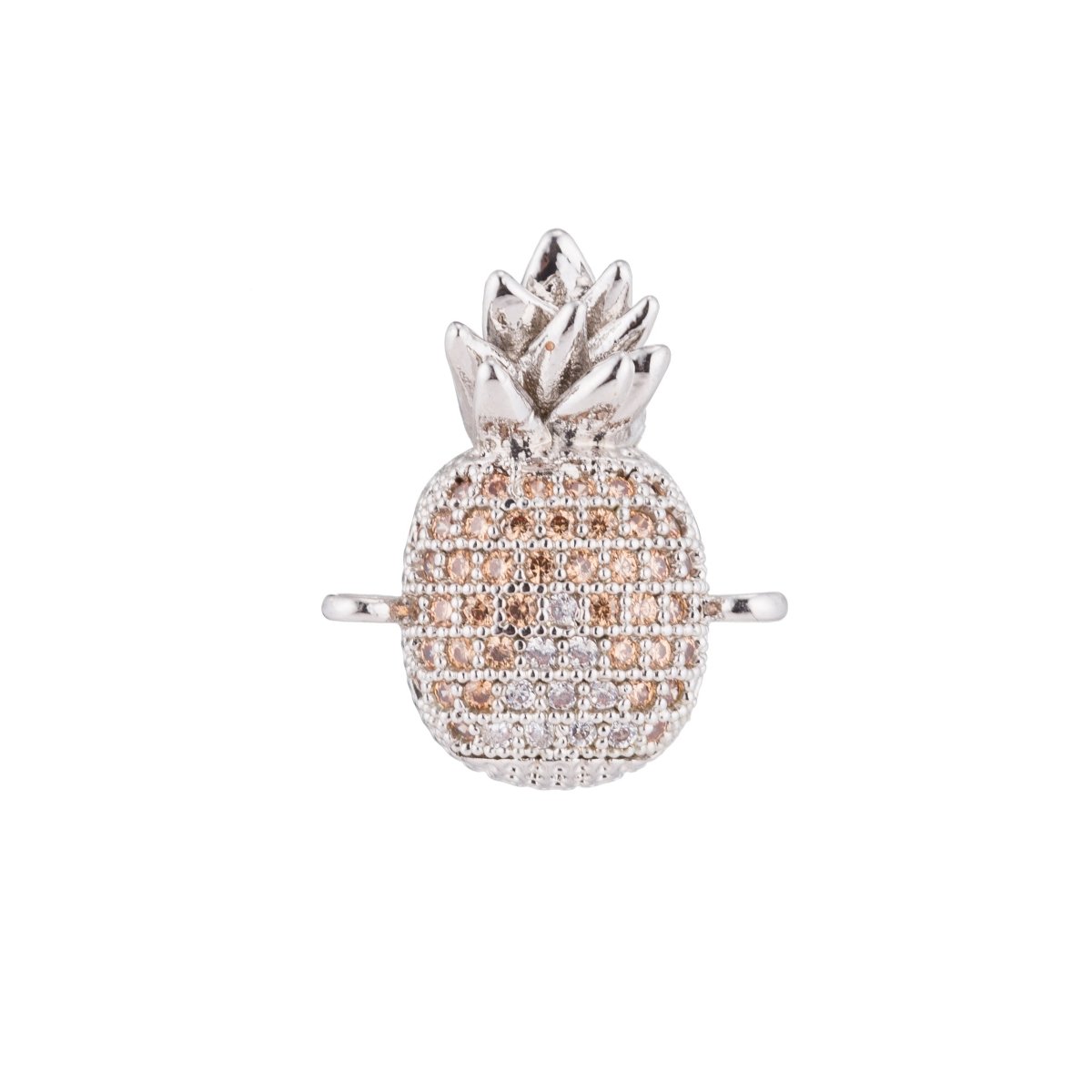 Gold Filled Silver Cute Pineapple, Fruit, Healthy, Food DIY Gift Cubic Zirconia Bracelet Charm Bead Finding Connector for Jewelry Making F-124