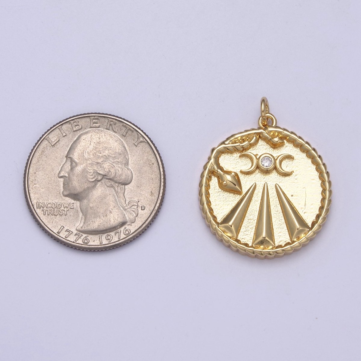 Gold Filled Snake Coin Serpent Charm with Moon Goddess Pendant for Necklace Bracelet N-368