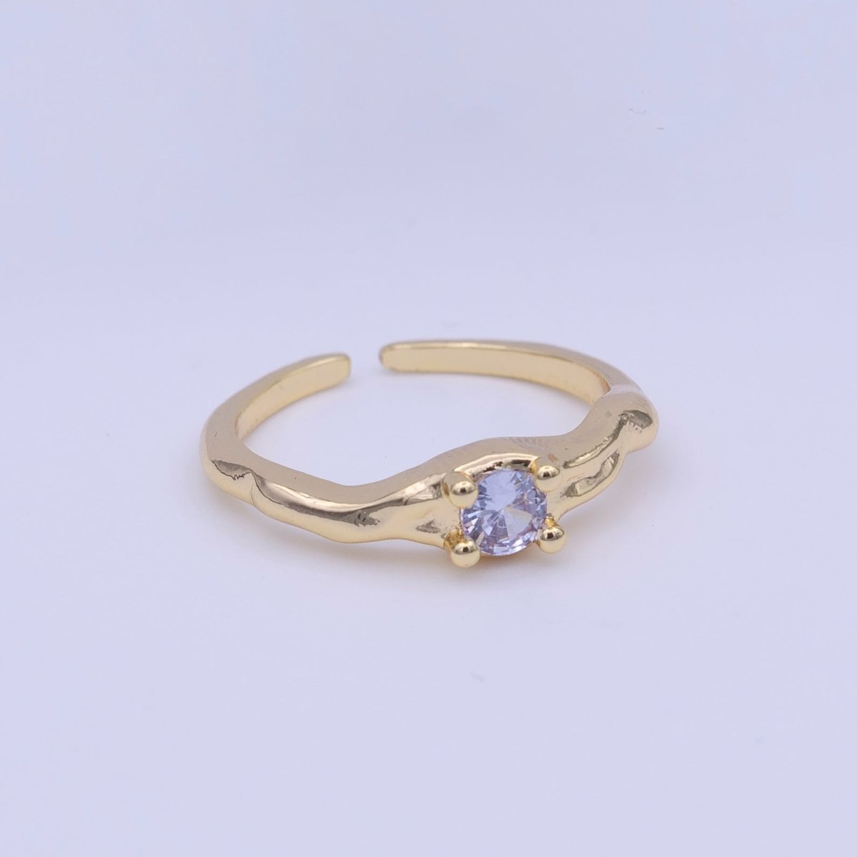 Gold Filled Solitaire Cubic Zirconia Geometric Abstract Adjustable Ring | O-123