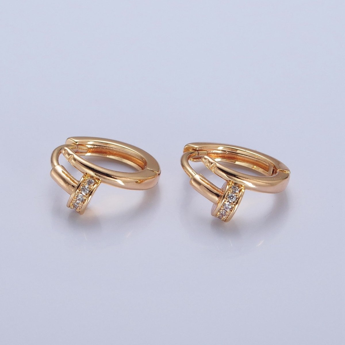 Gold Filled Spiral Nail Earring Lever Back Huggie Earring V-434