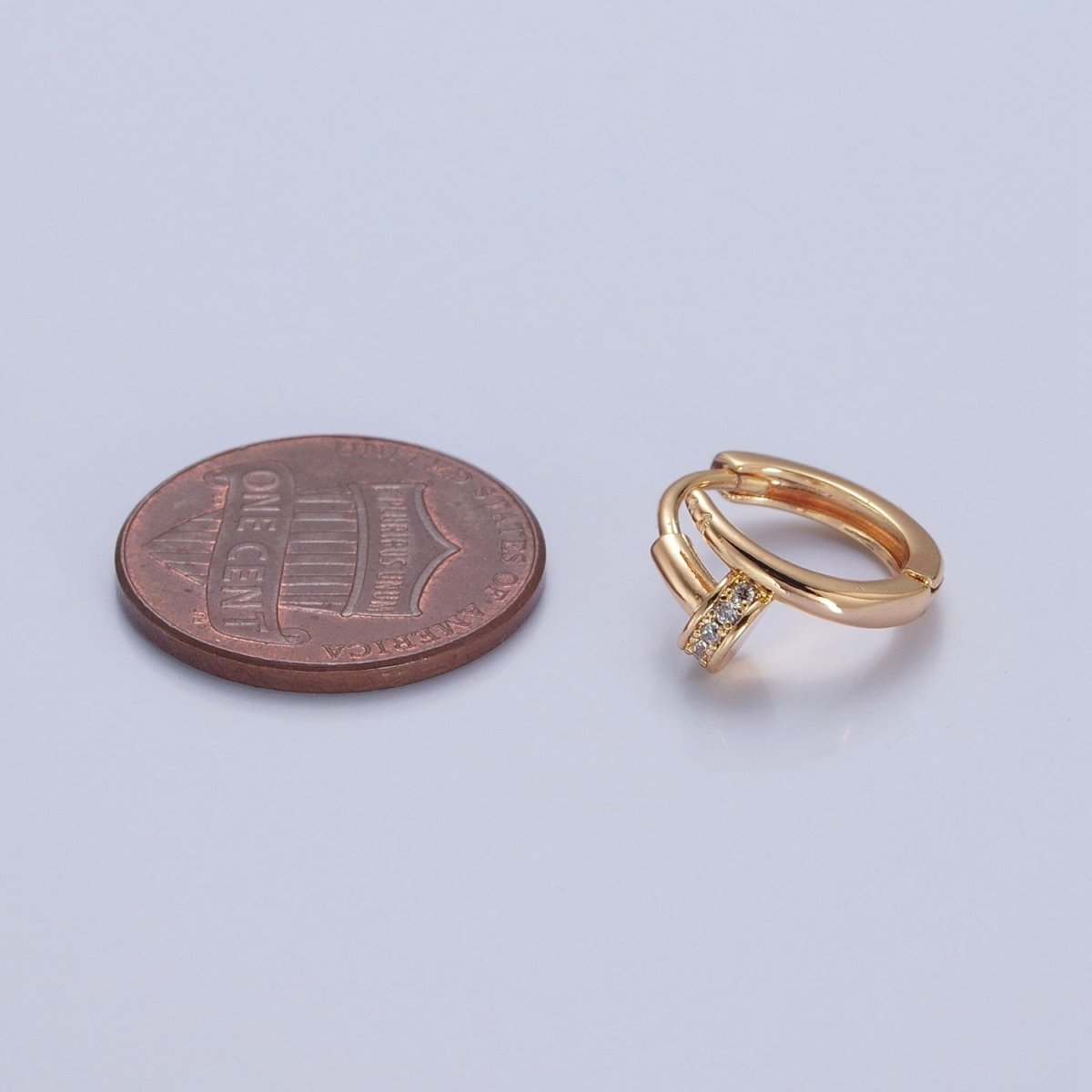 Gold Filled Spiral Nail Earring Lever Back Huggie Earring V-434
