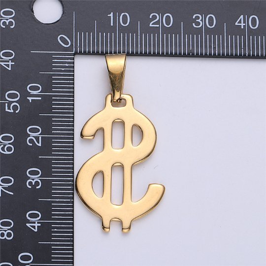 Gold Filled Stainless Steel Dollar Sign, Golden US Dollar Currency, Necklace Pendant Charm Bead Bails Findings for Jewelry Making J-666