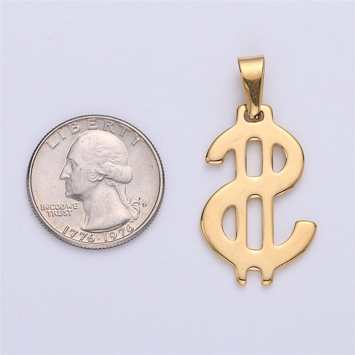 Gold Filled Stainless Steel Dollar Sign, Golden US Dollar Currency, Necklace Pendant Charm Bead Bails Findings for Jewelry Making J-666