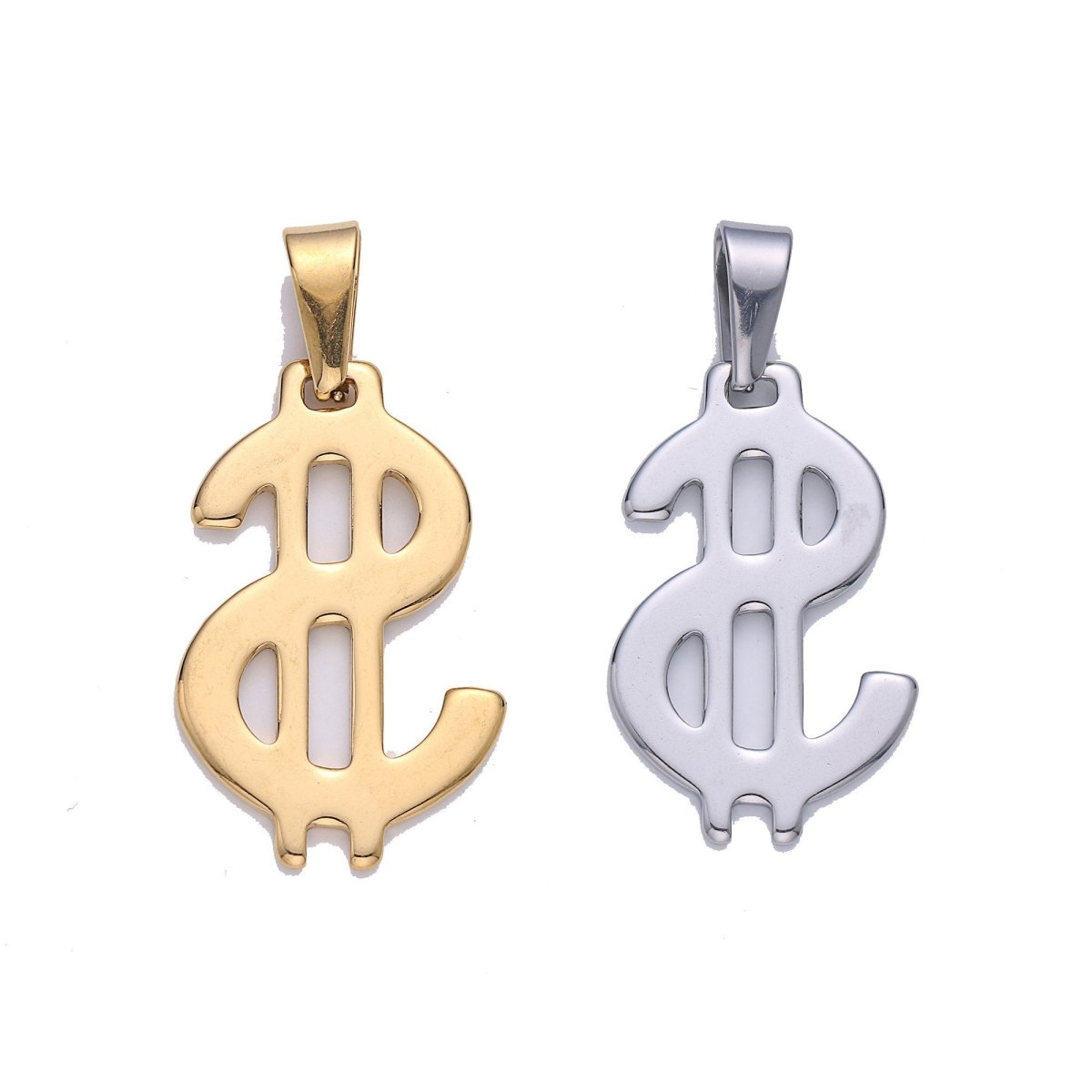 Gold Filled Stainless Steel Dollar Sign, Golden US Dollar Currency, Necklace Pendant Charm Bead Bails Findings for Jewelry Making J-666