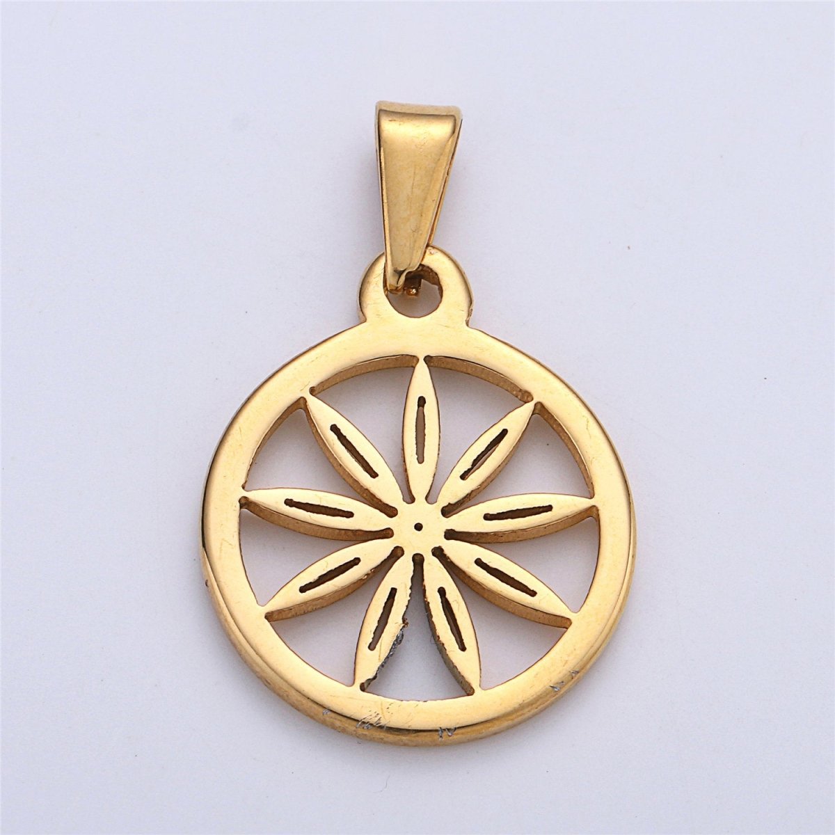 Gold Filled Stainless Steel Sun, Summer Sunshine Charm Pendant with Bails Golden Shiny Sun Necklace Findings for Jewelry Making 30x20mm J-667