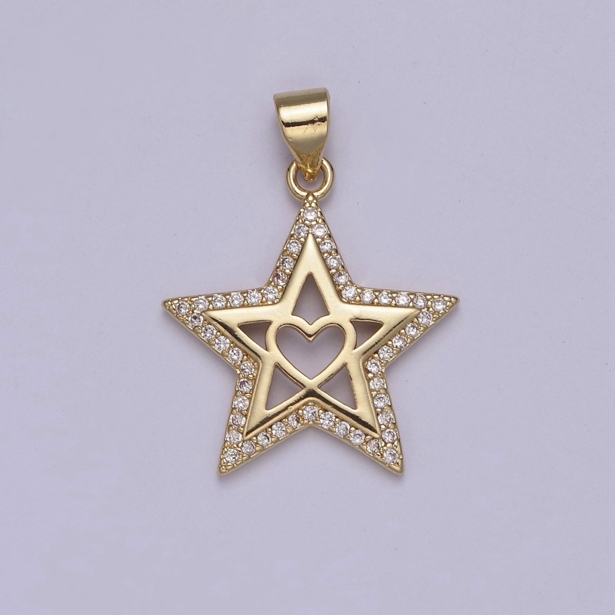 Gold Filled Star charm, Gold Heart pendant Celestial Minimalist Jewelry J-410