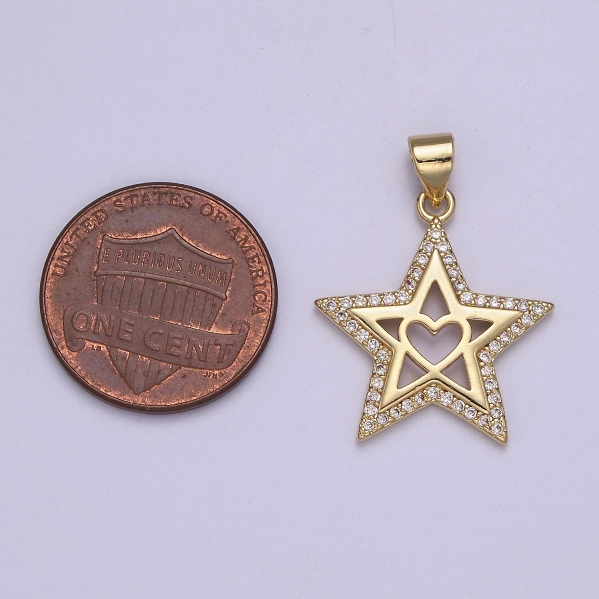Gold Filled Star charm, Gold Heart pendant Celestial Minimalist Jewelry J-410