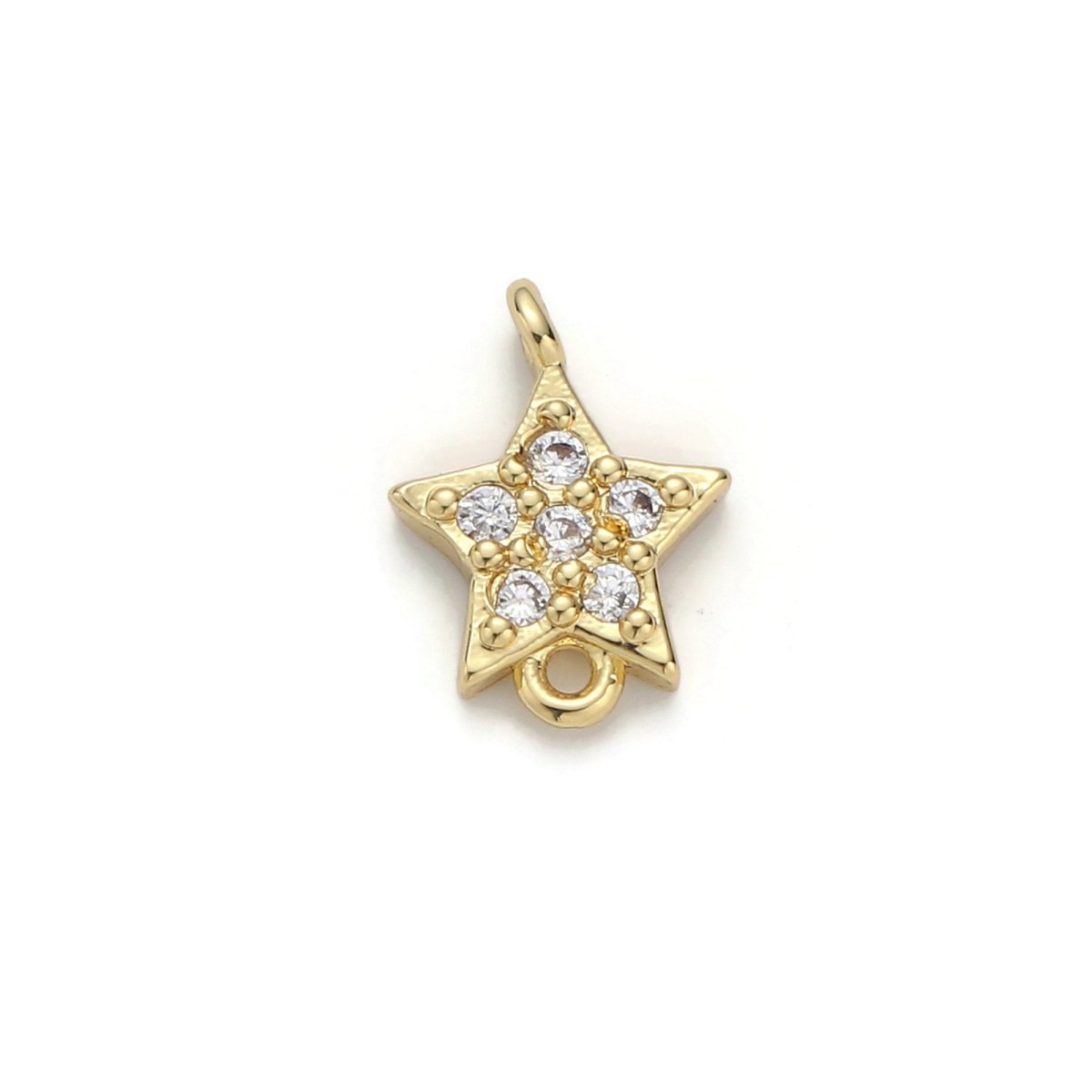Gold Filled Star Micro Pave Connector Charm, Cubic Zirconia Pendant Charm, For DIY Jewelry, Gold Color F-376