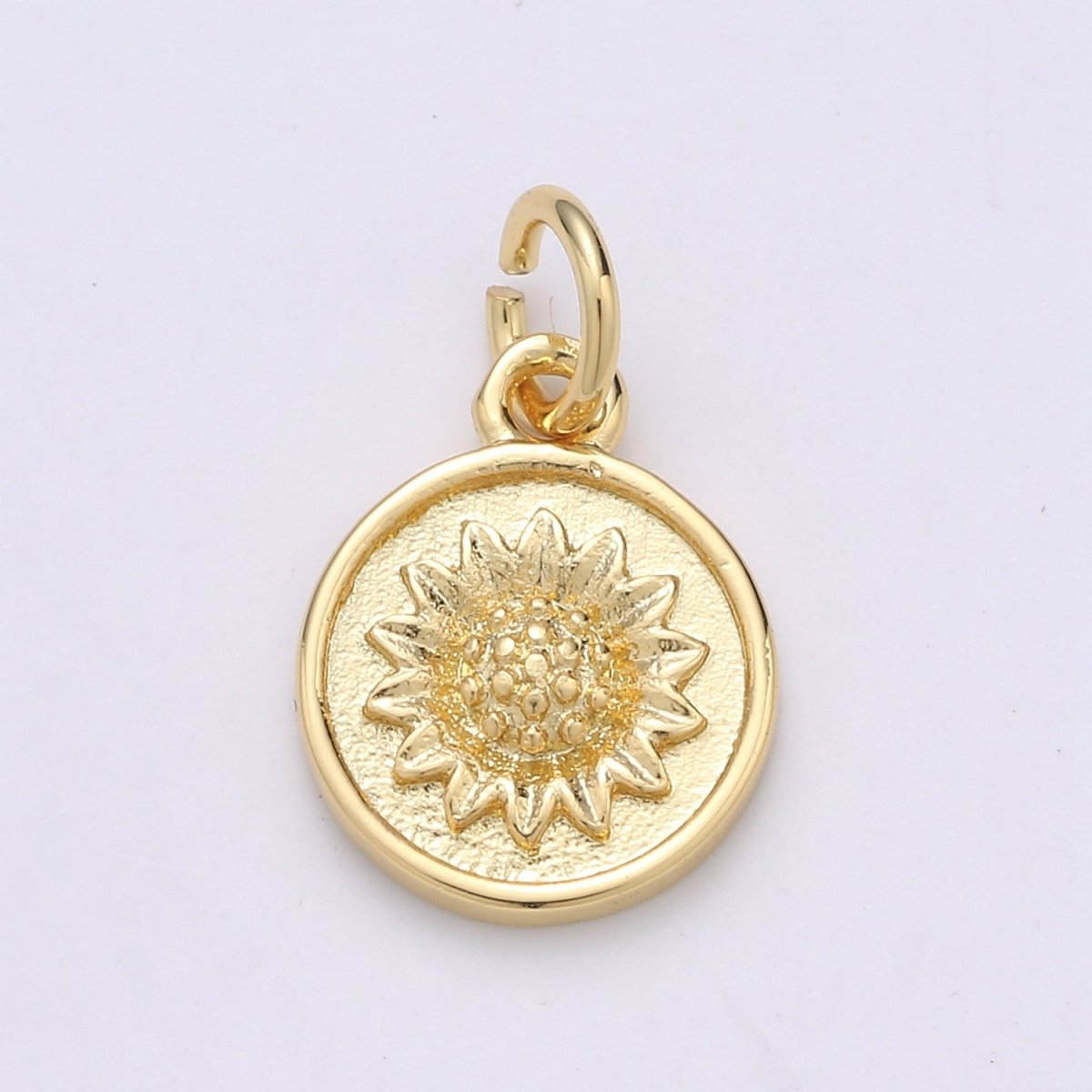 Gold Filled Sun Flower Charm, Flower, Floral Bracelet Charm, Coin Disc Charm Necklace Pendant, Findings for Jewelry Making E-067