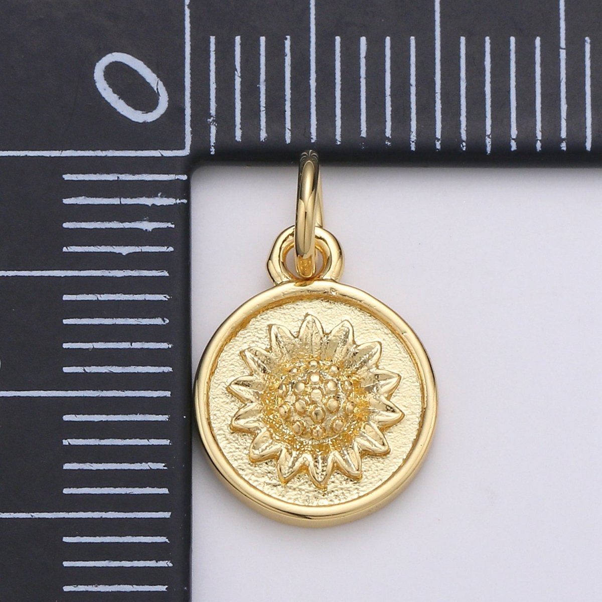 Gold Filled Sun Flower Charm, Flower, Floral Bracelet Charm, Coin Disc Charm Necklace Pendant, Findings for Jewelry Making E-067