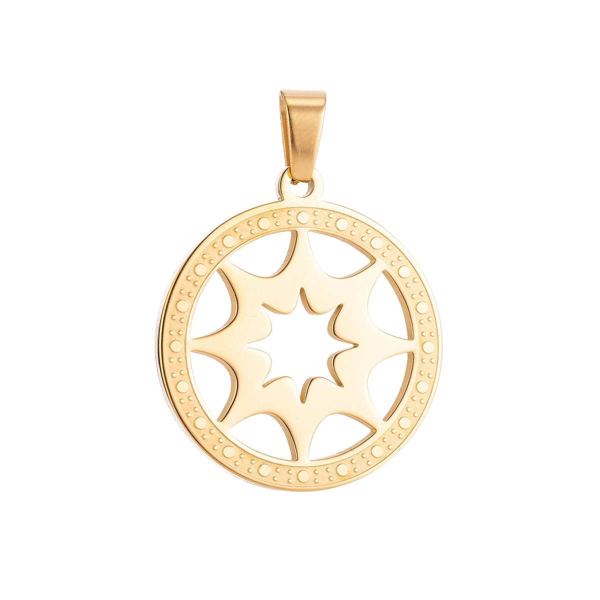 Gold Filled Sun Ray Symbol in Coin Medallion Necklace Pendant Bracelet Earring  Charm Bails for Jewelry Making J-366