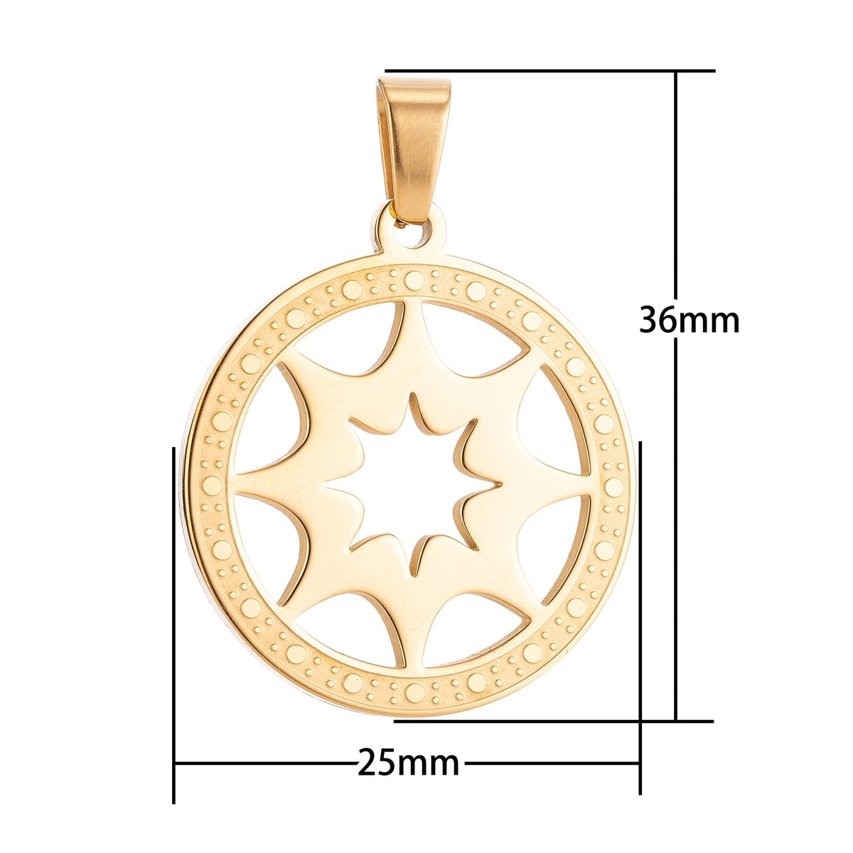 Gold Filled Sun Ray Symbol in Coin Medallion Necklace Pendant Bracelet Earring  Charm Bails for Jewelry Making J-366