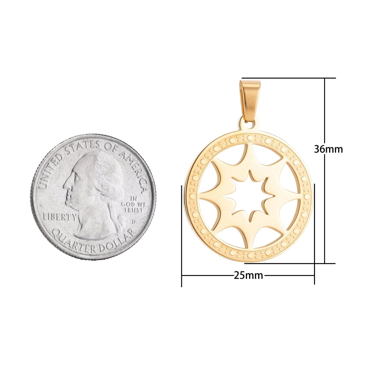 Gold Filled Sun Ray Symbol in Coin Medallion Necklace Pendant Bracelet Earring  Charm Bails for Jewelry Making J-366