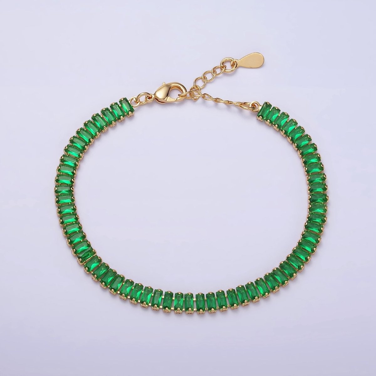Gold Filled Tennis Bracelet, Baguette Emerald Green, Pink, Clear Pave CZ Bracelet for | WA-1764 to WA-1766 Clearance Pricing