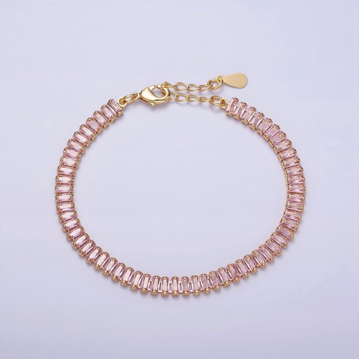 Gold Filled Tennis Bracelet, Baguette Emerald Green, Pink, Clear Pave CZ Bracelet for | WA-1764 to WA-1766 Clearance Pricing