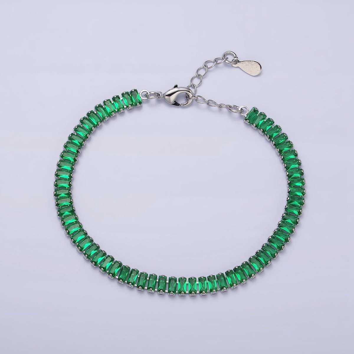 Gold Filled Tennis Bracelet, Baguette Emerald Green, Pink, Clear Pave CZ Bracelet for | WA-1764 to WA-1766 Clearance Pricing