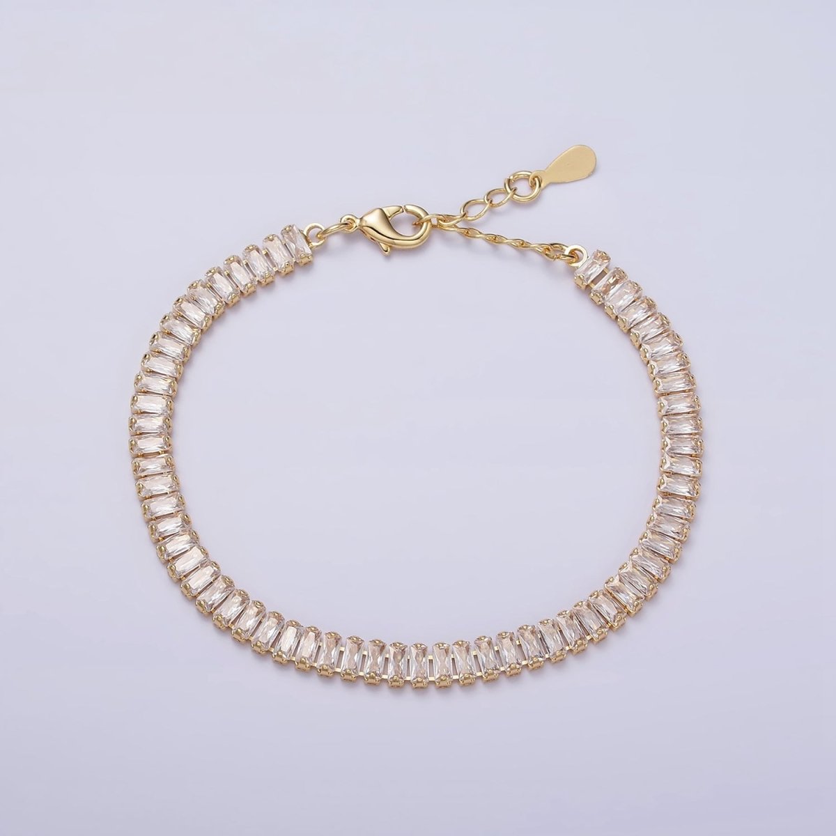 Gold Filled Tennis Bracelet, Baguette Emerald Green, Pink, Clear Pave CZ Bracelet for | WA-1764 to WA-1766 Clearance Pricing