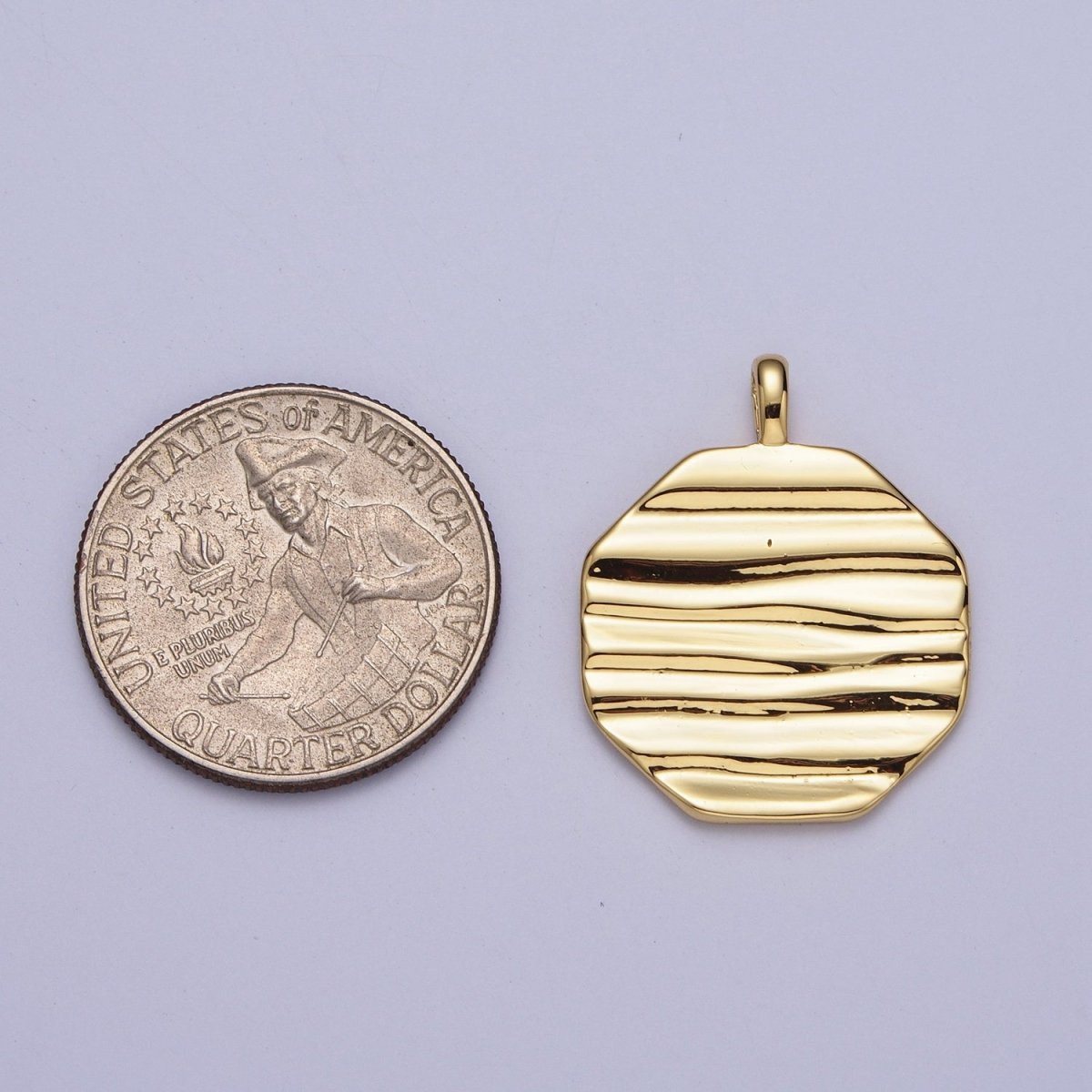 Gold Filled Textured Geometric Hexagonal Double Sided Pendant H-043