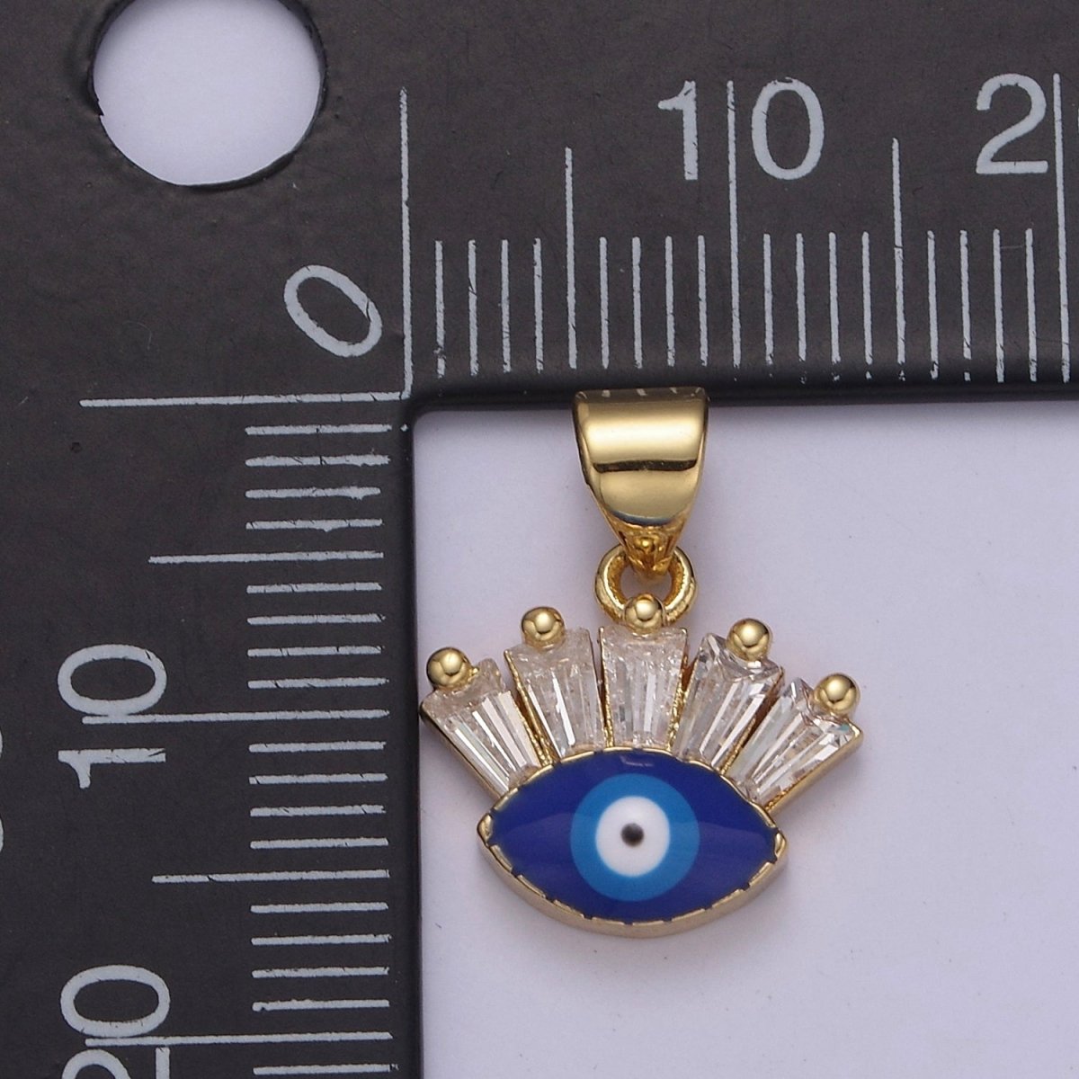 Gold Filled Tiny Evil Eye Charm Necklace, Baguette Evil Eye Jewelry, Dainty Evil Eye Pendant J-339
