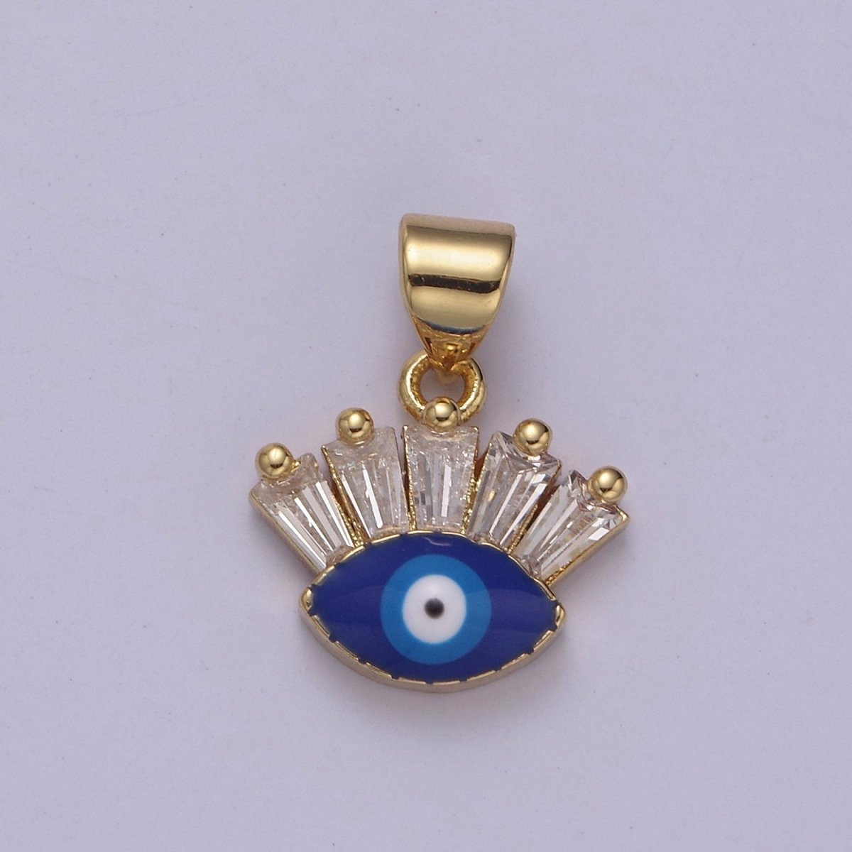 Gold Filled Tiny Evil Eye Charm Necklace, Baguette Evil Eye Jewelry, Dainty Evil Eye Pendant J-339