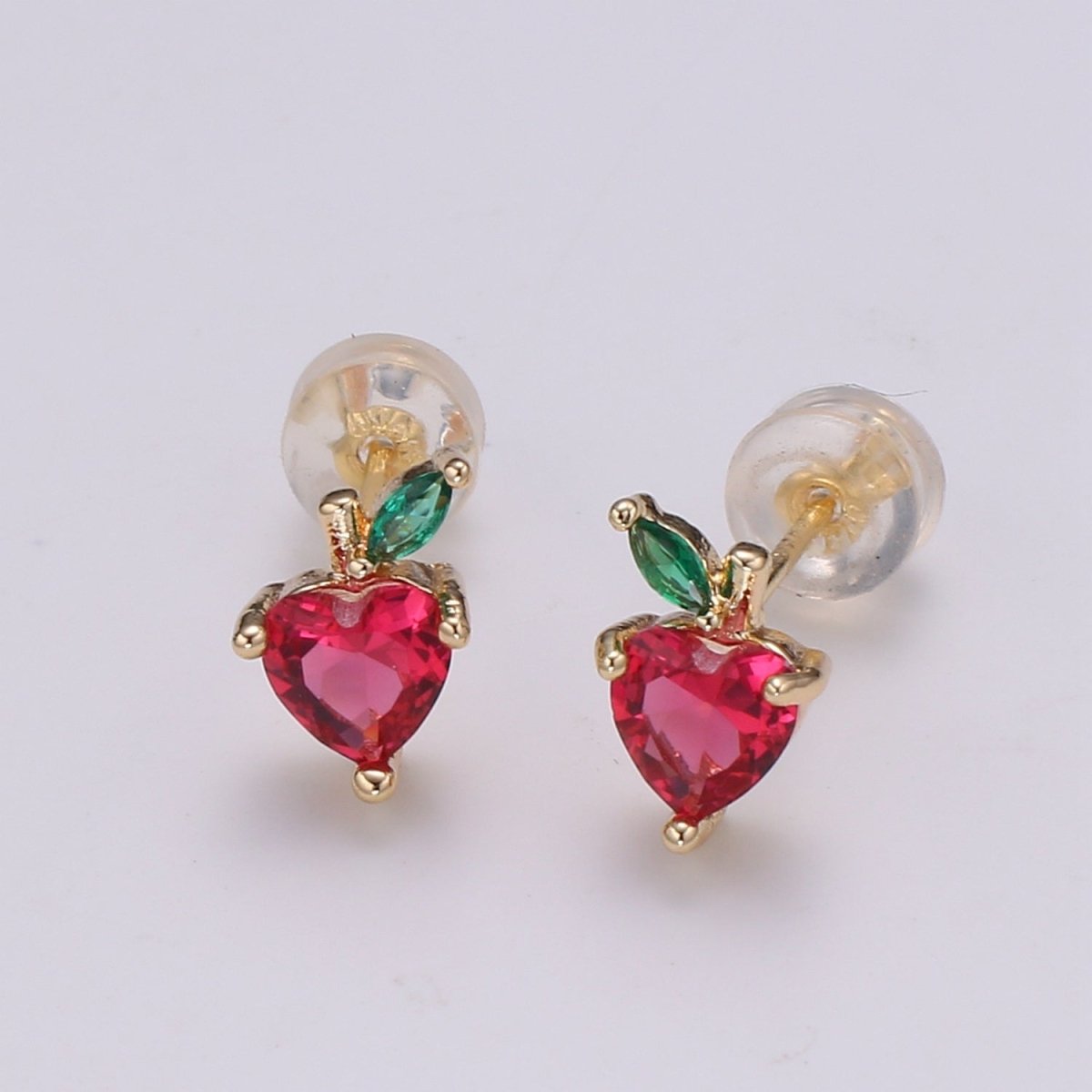 Gold Filled Tiny Strawberry Stud Earrings, Colored CZ Crystal Mini Fruity Natural Golden Formal/Casual Daily Wear Earring Jewelry P-015