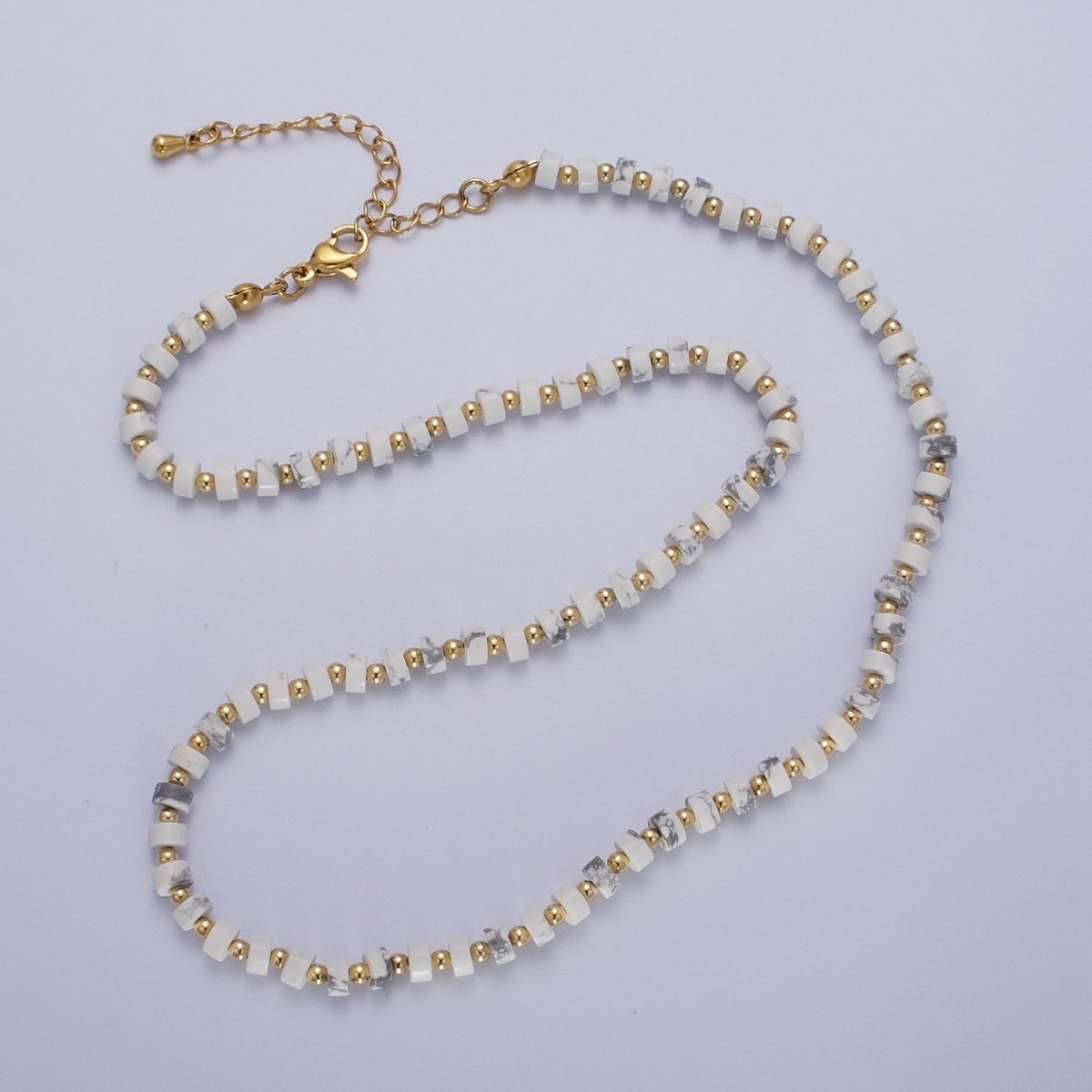 Gold Filled White Howlite Rondelle Heishi Gemstone Gold Spacer Beads 16 Inch Choker Necklace | WA-1437 Clearance Pricing