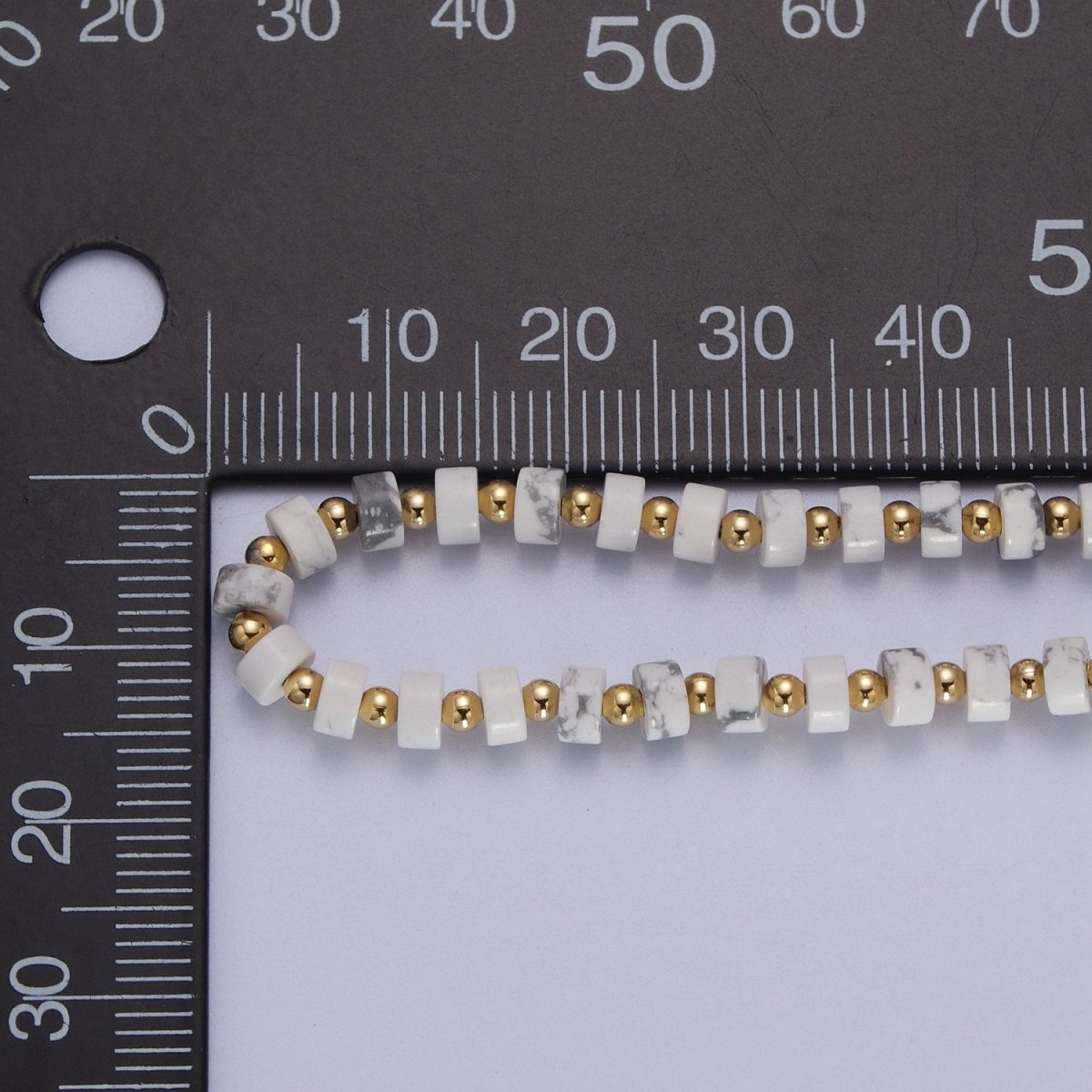 Gold Filled White Howlite Rondelle Heishi Gemstone Gold Spacer Beads 16 Inch Choker Necklace | WA-1437 Clearance Pricing