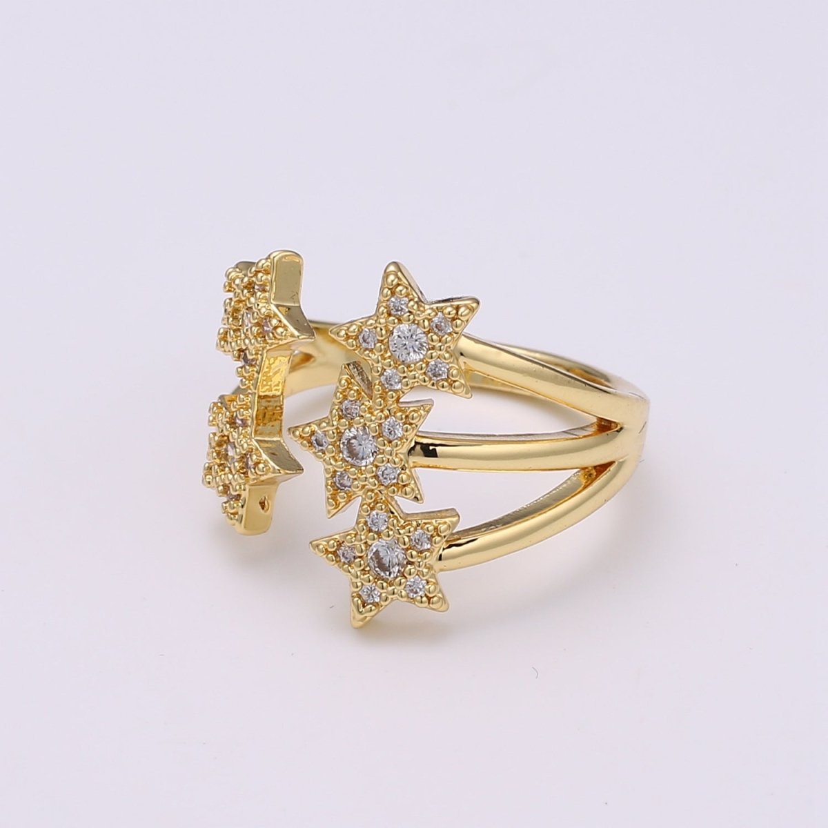 Gold Fireworks Ring, Twinkle Little Star Ring Micro Pave Ring for Valentine Gift Stack Ring Open Ring R-243